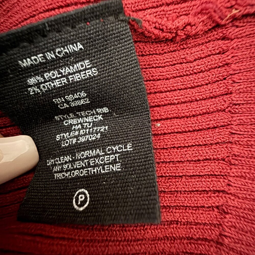 Theory Ribbed Crewneck Knit Top L Burgundy Polyamide Blend - Picture 3 of 8